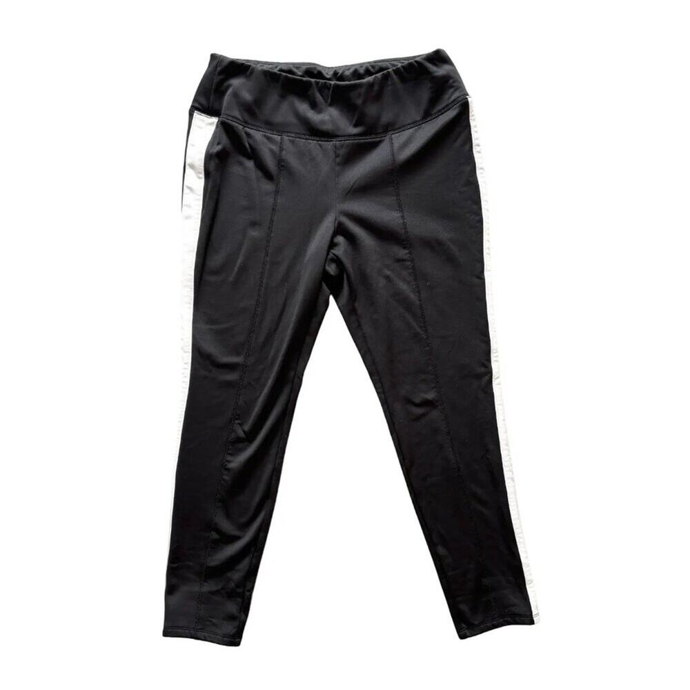 TALBOTS Fleece Lined Side Stripe Sporty Pull On Black Pants Athleisure SZ 10